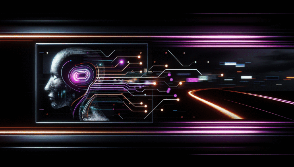 Futuristic digital representation of artificial intelligence with a network of neon lines