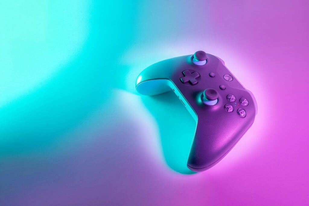 Xbox controller with neon lighting, representing gaming in the digital age