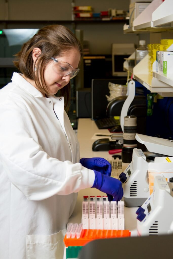 Scientist in a lab conducting research related to cryptocurrency technology